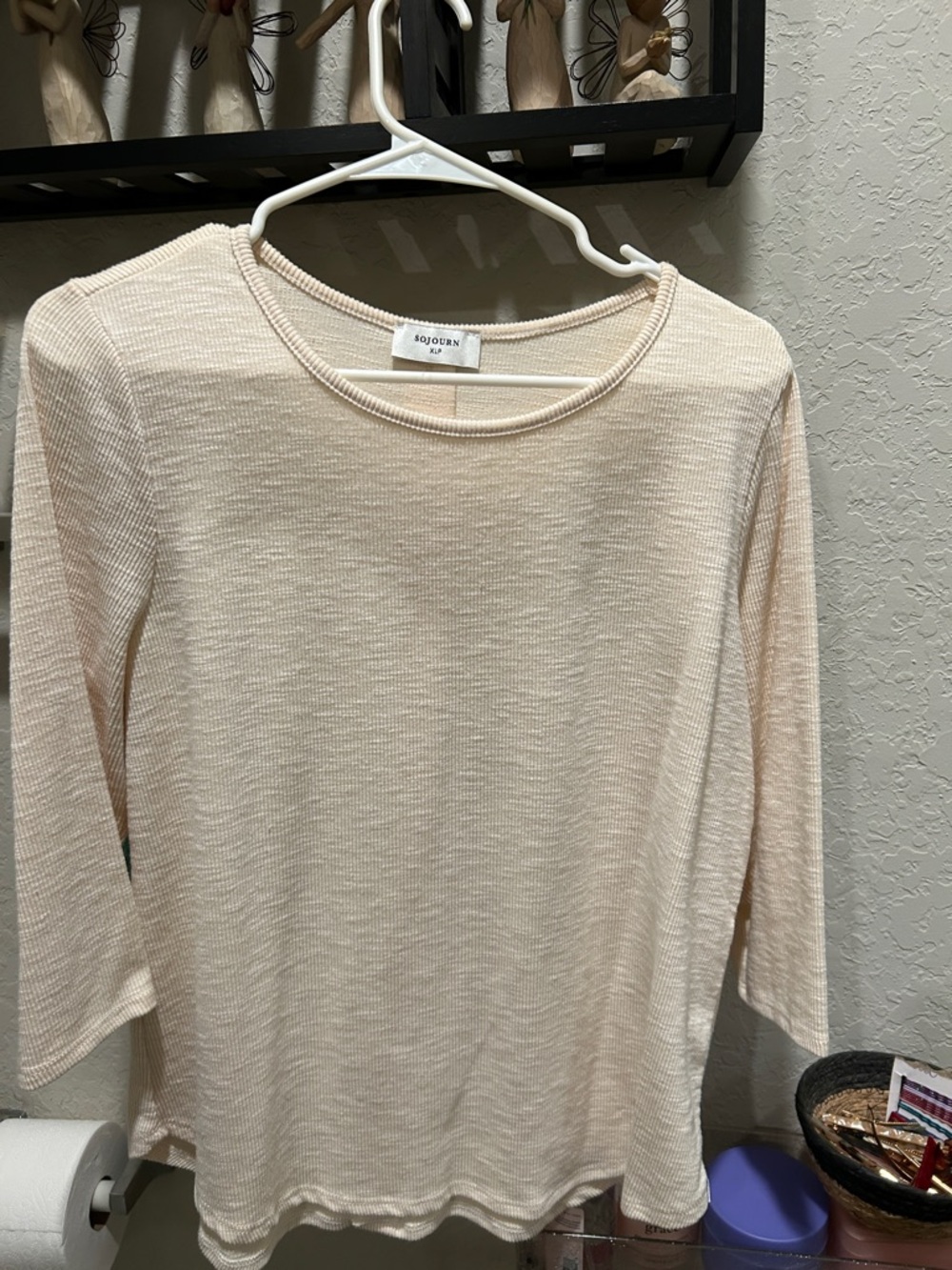 Cream Ribbed Long-Sleeve Tee